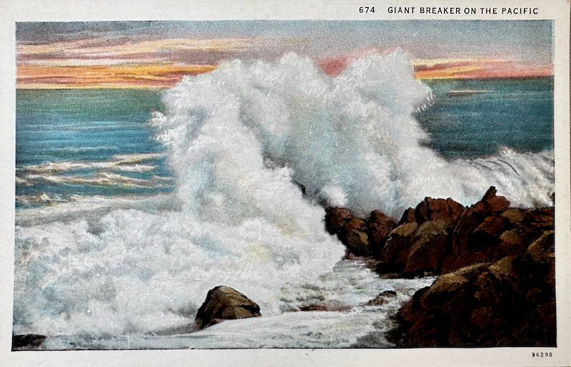 vintage view of giant breaker on the pacific