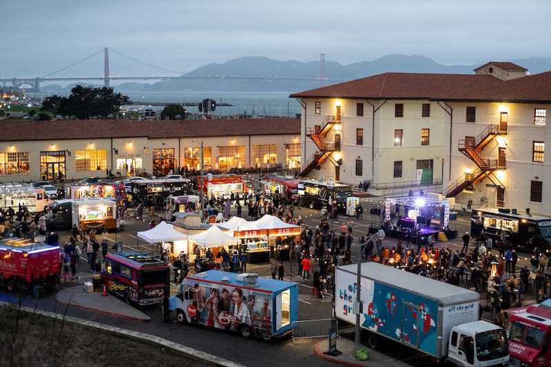 A roundup of food trucks at Off the Grid: Fort Mason Center.
