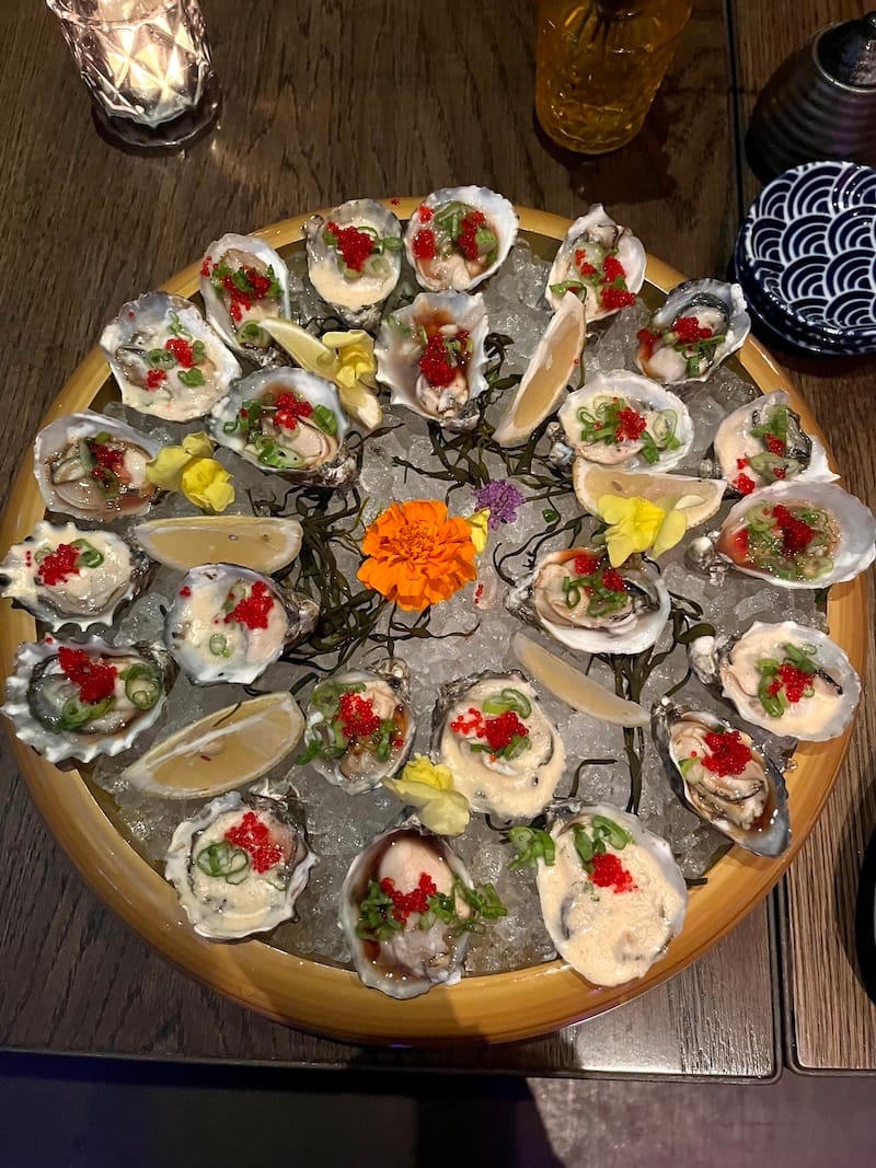 platter of Nikkei oysters 
