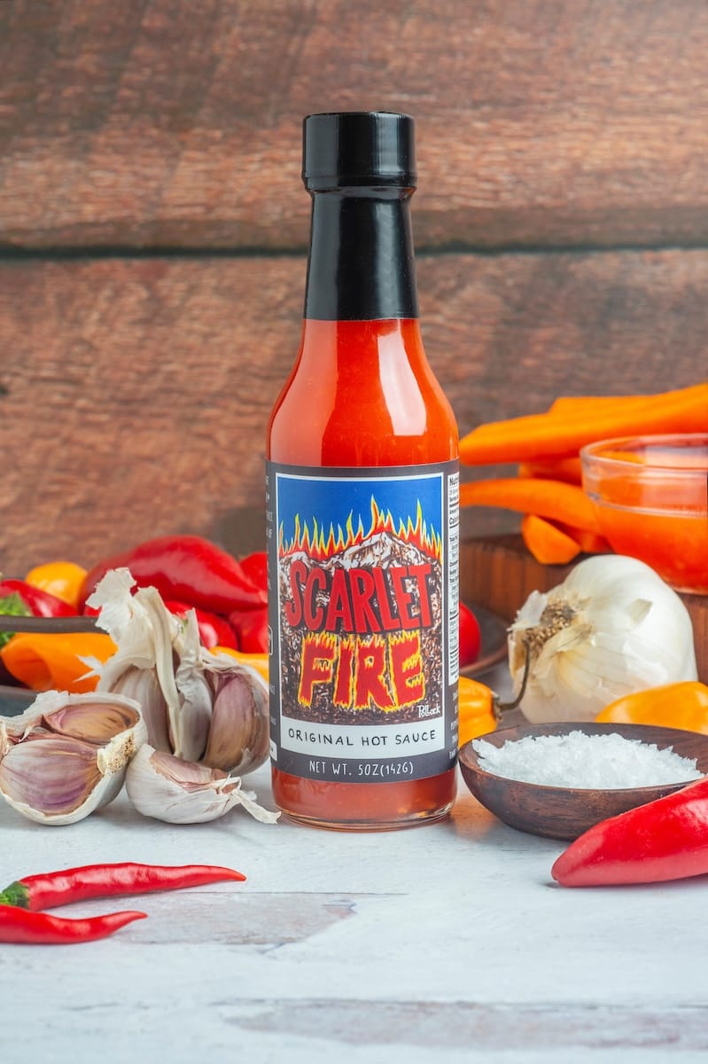 Scarlet Fire hot sauce with garlic and chiles