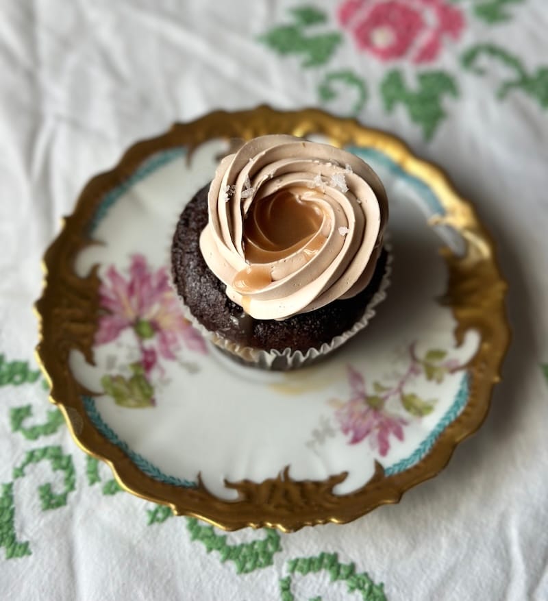 Chocolate and housemade salted caramel cupcake