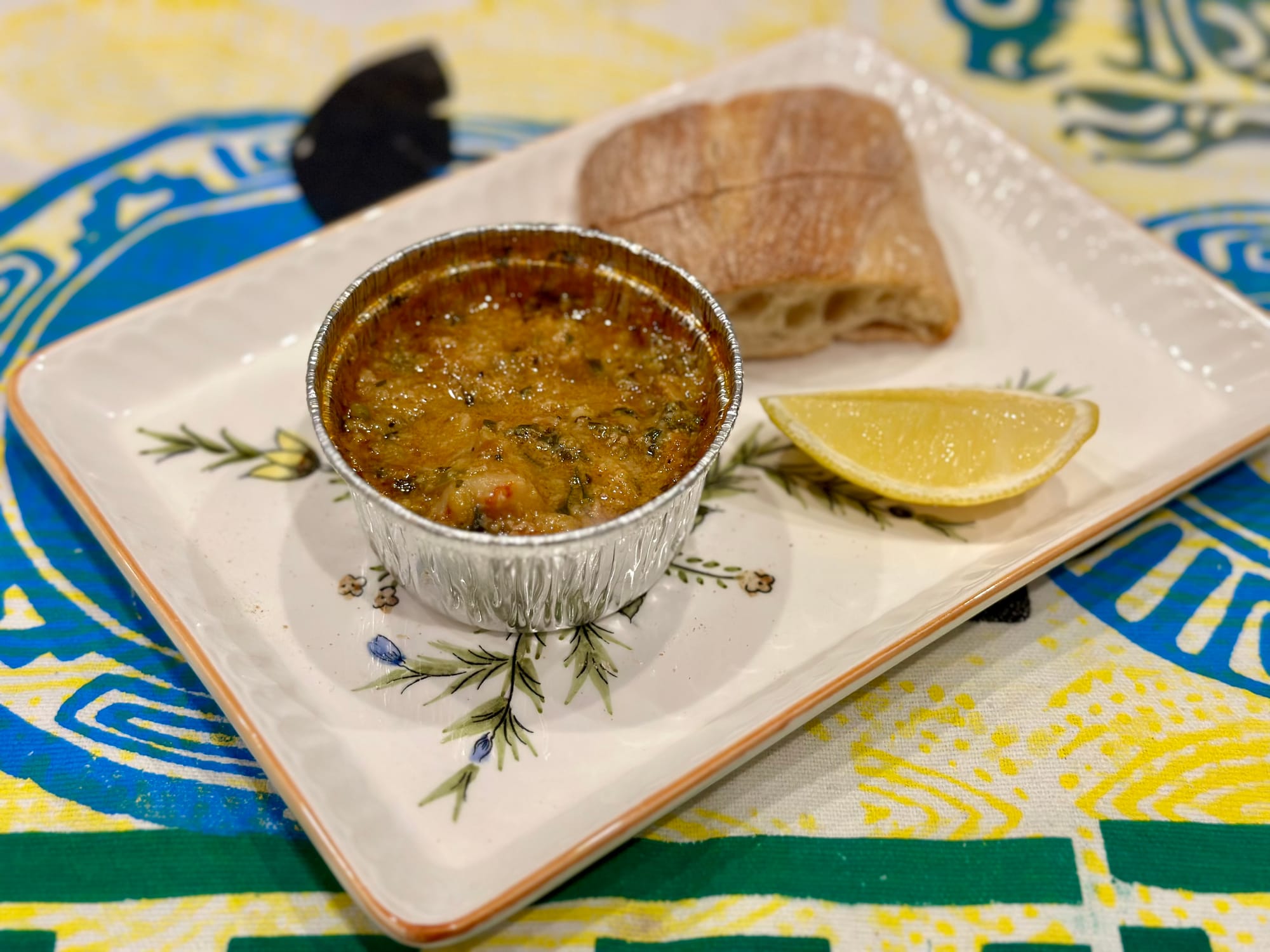 The tasty chupe de camarón (shrimp casserole) with Fox & Lion baguette. Photo: © tablehopper.com.