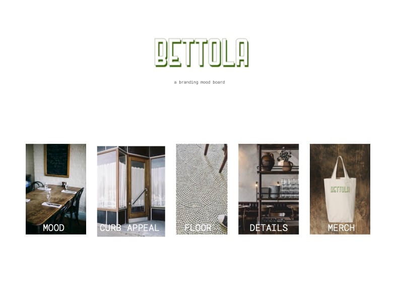 An inspiration/mood board for Bettola by Bureau Jules.