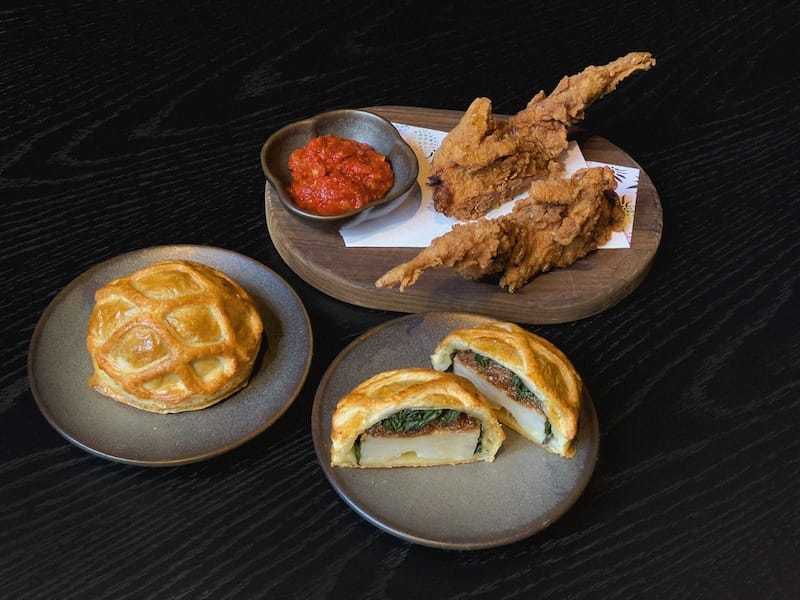 Veggie Wellington and Firecracker Quail make for the perfect late-night snack with crunch, heat, and acidity from house-fermented peppers. Photo courtesy of The LINE SF.