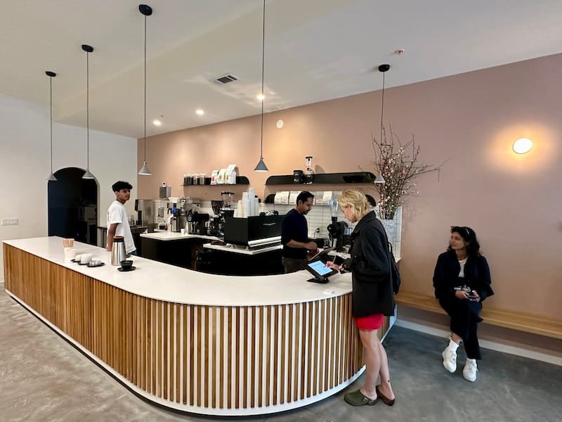 The sleek design of Sextant Coffee Roaster’s new location. Photo: © tablehopper.com.