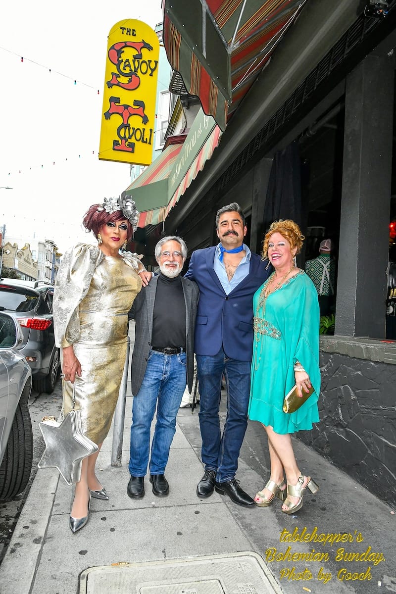 Juanita MORE!, Aaron Peskin, Stephen Torres, and your tablehopper, Marcia Gagliardi. Photo by Gooch!