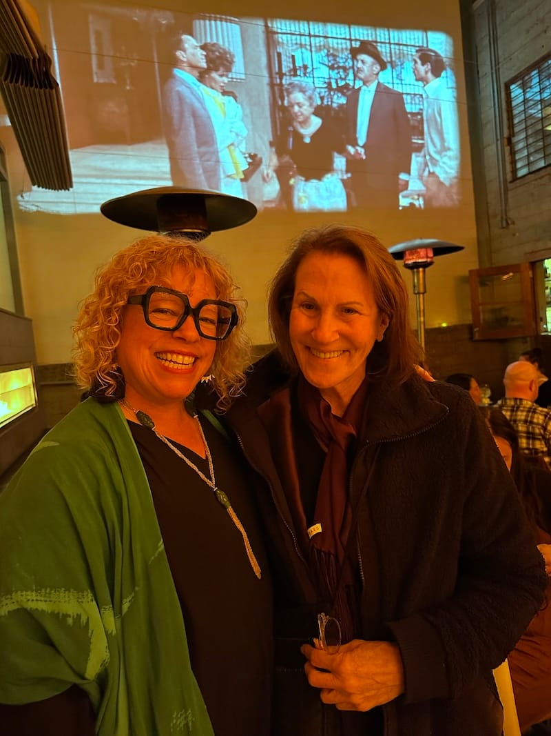 A surprise reunion on the patio at Foreign Cinema in 2023. Photo: © tablehopper.com.