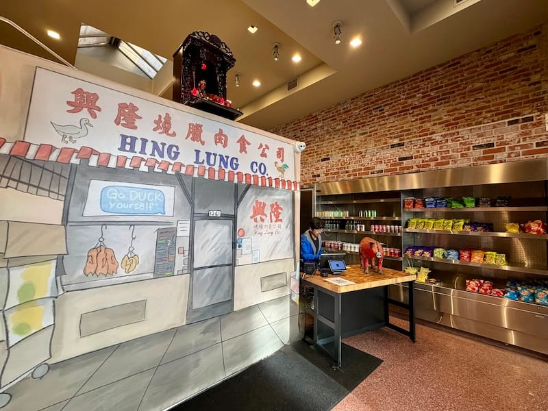 The illustration on the side of the massive refrigerator pays homage to the original Hing Lung Co. shop in Chinatown. Photo: © tablehopper.com.