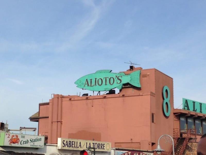The iconic Alioto’s neon fish sign has been taken down. Yelp photo by Heather M.