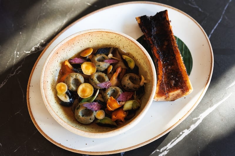 Chochoyotes and mushrooms with bone marrow. Photo: Isabel Baer, Postcard Communications.