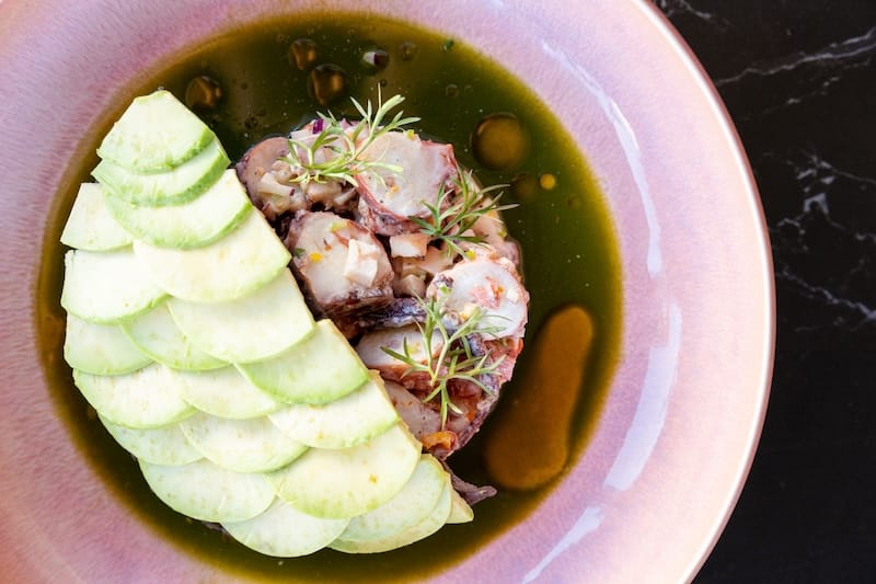 Pulpo enamorado tostada. Photo: Isabel Baer, Postcard Communications.