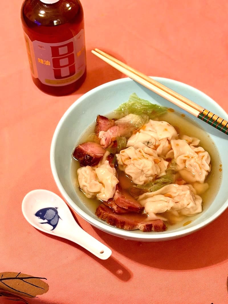 My BBQ pork wonton soup from Gourmet Carousel got a little zip from DOU’s chili snack oil. Photo: © tablehopper.com.