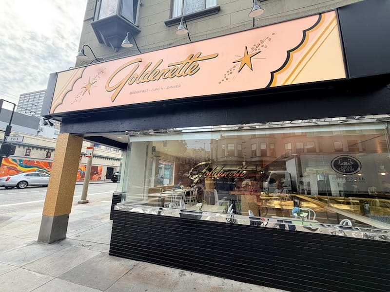 The corner of Polk and Sacramento now has some golden disco shimmer to it.&nbsp;Photo: © tablehopper.com.