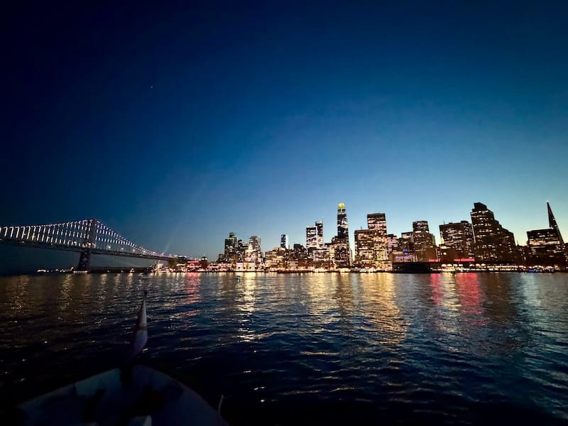 Friday night was one for the books! I can’t believe I got to watch the relighting of The Bay Lights on a sunset cruise on the last night of our heatwave. Photo: © tablehopper.com.